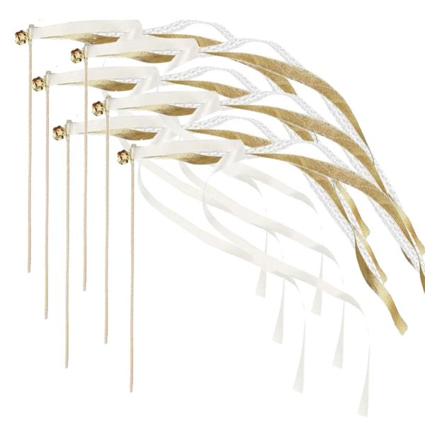 Party Wedding Streamers with Bells Ribbon Wands Lace Fairy (30cm) set of 6