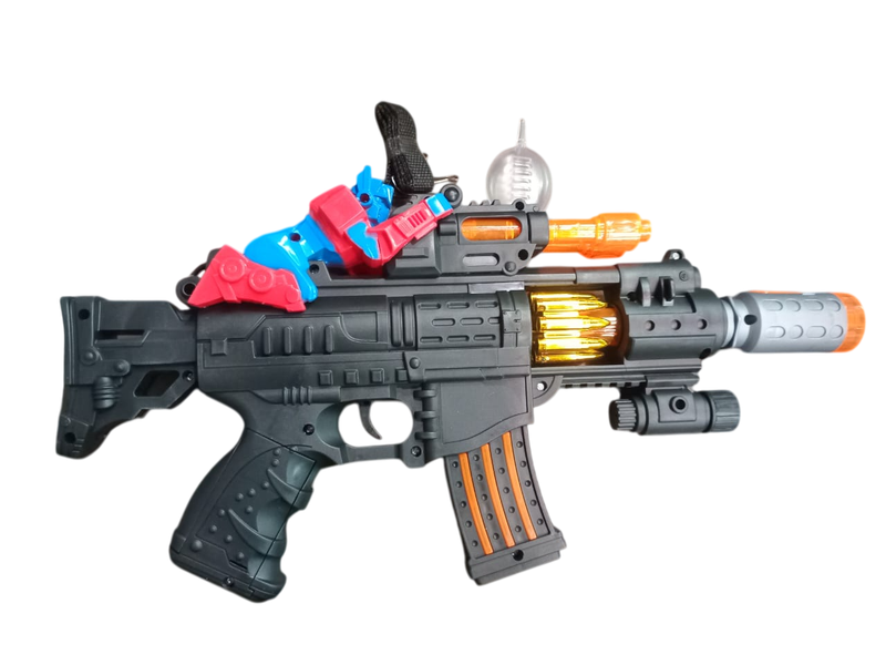 Turbo Blaster Toy Gun - Black with Blue, Red, Orange &amp; Gold Accents