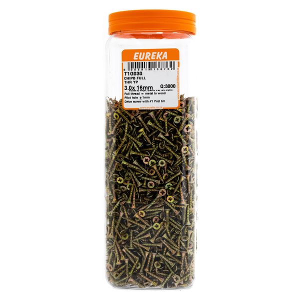 EUREKA Chipboard Screws Full Thread Yellow Zinc 3 x 16mm Q:3000 T1G030