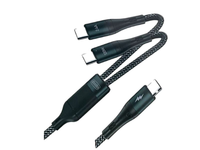 ABODOS 120W 2in1 Type-C to Type-C 1.2m Fast Data Cable AS-DS309- Black