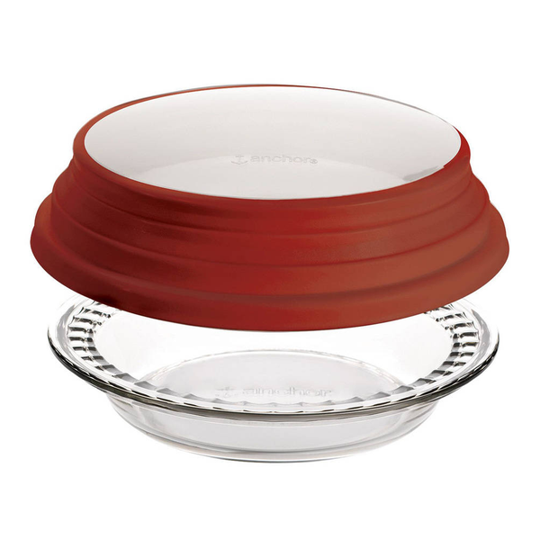 Anchor Hocking- Deep Pie Glass Pan Wide Fluted Edge &amp; Expandable Cover-24cm
