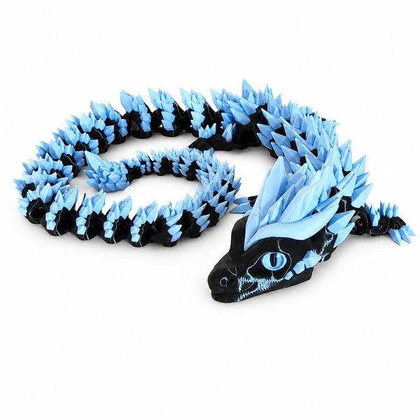 Articulated Crystal Dragon Toy - 63cm Flexi Dragon - Black &amp; Blue