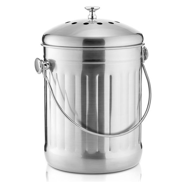 Stainless Steel Deodorize Compost Trash Bin with Carrying Handle