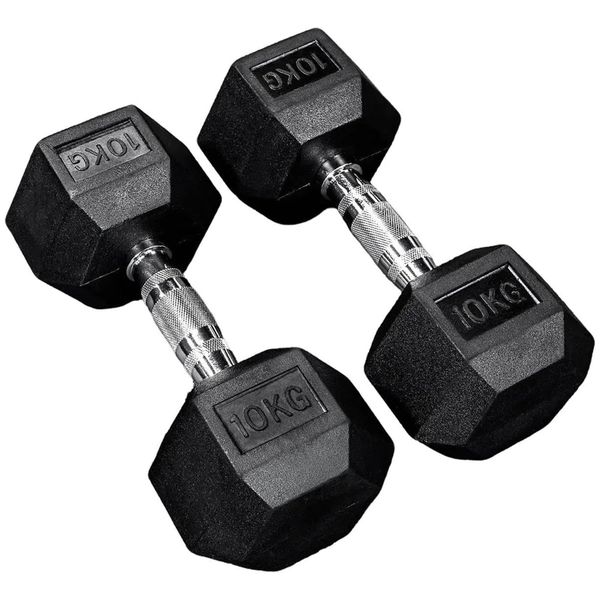 2 Piece Set - 10Kg Pairs Premium Quality Hex Dumbbells Set