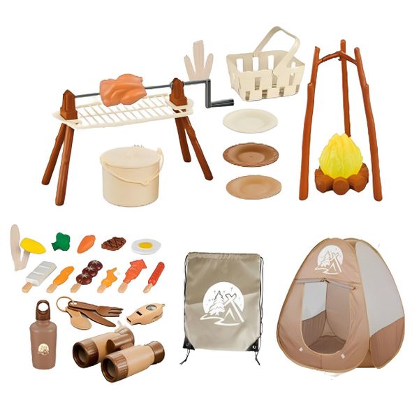 34 Pieces Kids Camping Gear Set Pretend Outdoor Campfire with Tent Toy