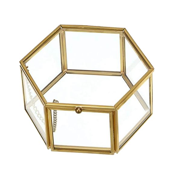 Glass Vintage Jewelry Box Golden Geometric Jewelry Display (Medium)
