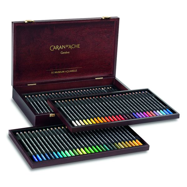 Caran D'Ache Museum Aquarelle coloured pencils, 80 pencil set in wooden box