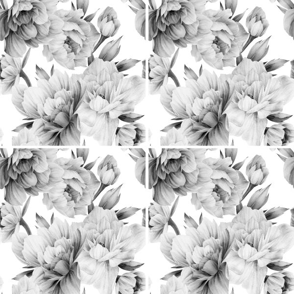 Monochrome Peonies Tile Wall Stickers