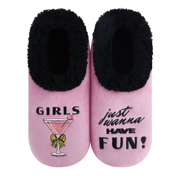 Snoozies Womens Fleece Slippers Girls Just Wanna - Soft Non-Skid Sole