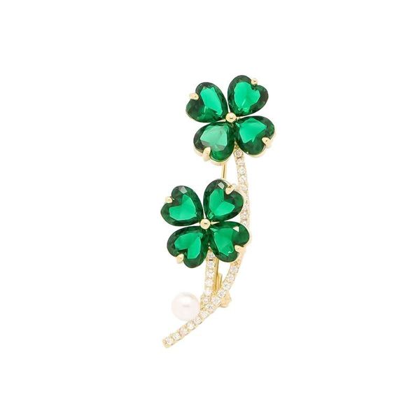 Lucky Green Four-Leaf Clover Brooch
