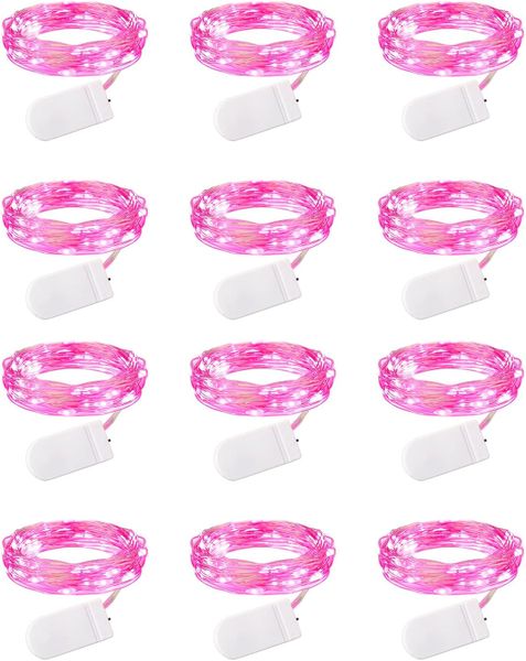 12-Pack Pink Fairy Lights, 7ft 20 LED Battery String Light with Timer