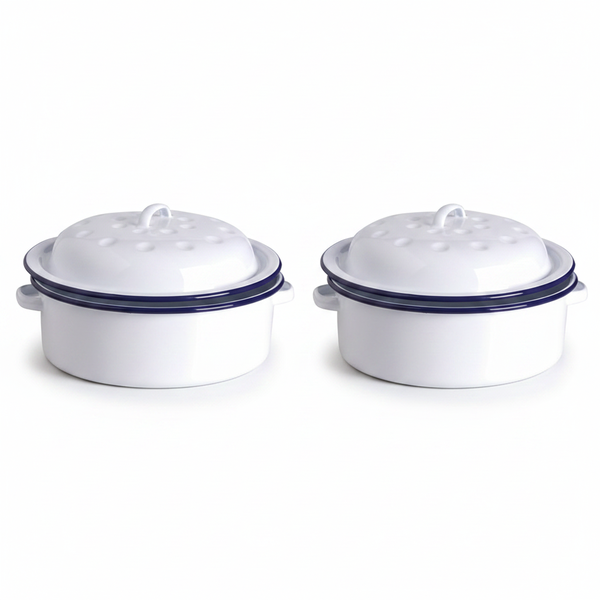 Enamel Round Roasting Pan 26cm - Durable Professional Grade - 2 Pack