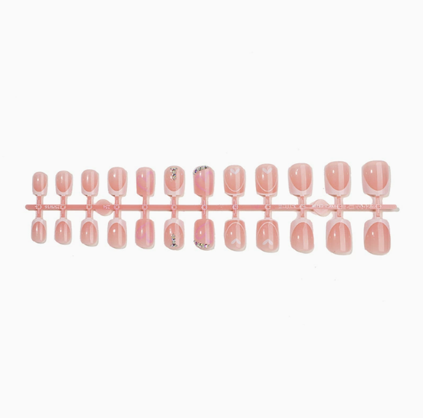 Salon Quality Reusable Press-On Nails Short Square - Pink French Heart