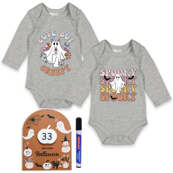 Spooky &amp; Cute But Creepy Baby Halloween Onesie &amp; Countdown Magnet Sign Set
