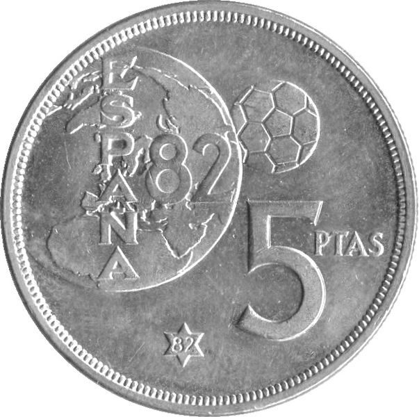 1980 Spain 5 Pesetas 1982 World Cup Espana Commemorative King Juan Carlos