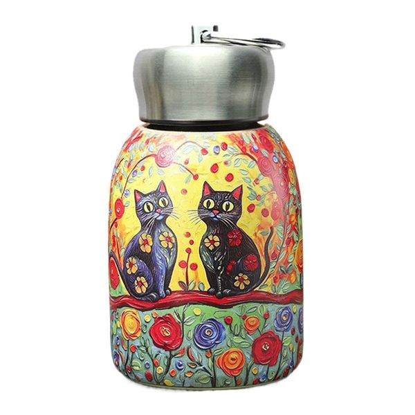 Creative Pattern Portable Insulated Bottle with Pull Ring - 300ml