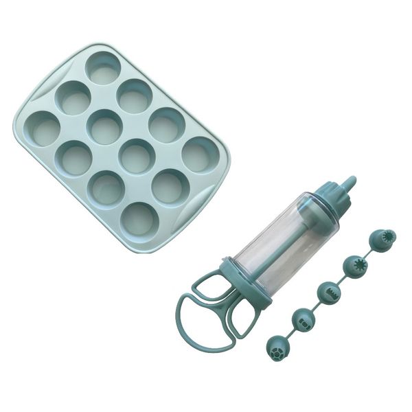 Silicone Cupcake / Muffin Mould 12 Cup Pan &amp; Icing Decorating Set