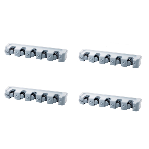 4 Pcs Of Wall-Mount Mop And Broom Holder Tool Organizer With 6 Hooks - Grey