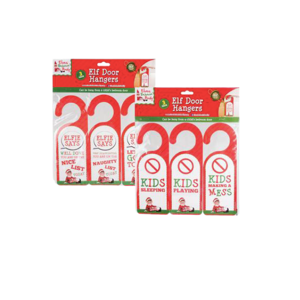 Christmas Decorations - 2 Packs of 3 Elf Door Hangers