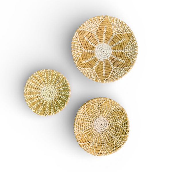 3 Piece Hand Woven Bamboo Seagrass Wall Decor Basket