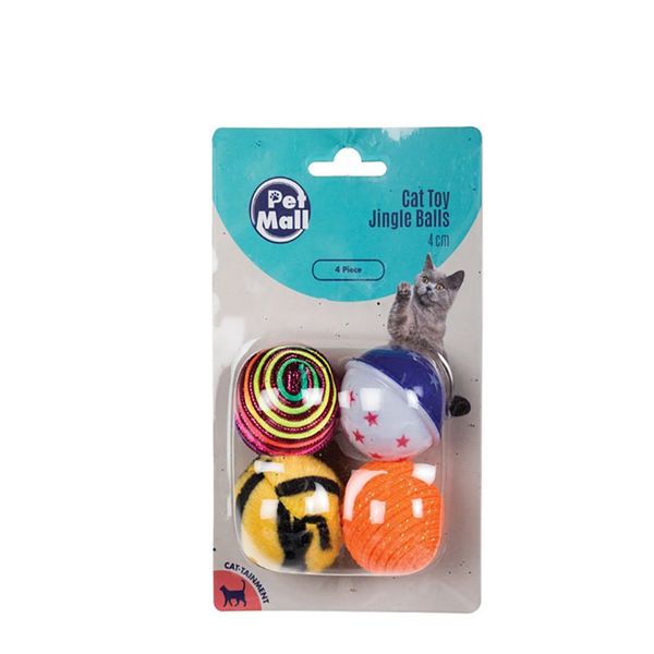 Cat Toy - Jingle Balls - Assorted Colours - 4cm - 4 Pieces