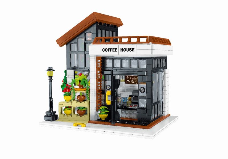 XMork Model Coffee Home Building Blocks with lights (1512 Pieces) - 20cm Long