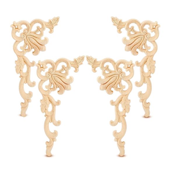 Decor 3D Carved Floral Design Elegant Wooden Corner Appliques Set Of 4-20cm