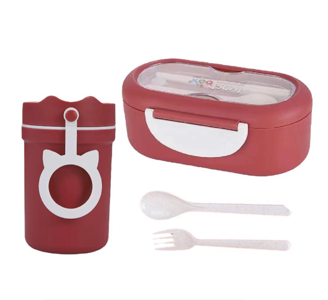 Wheat Straw Lunch Boxes Set with Soup Cup, Spoon and Fork