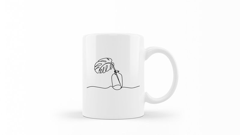 Designer Line Art Coffee Mug - Abstract Plant 5
