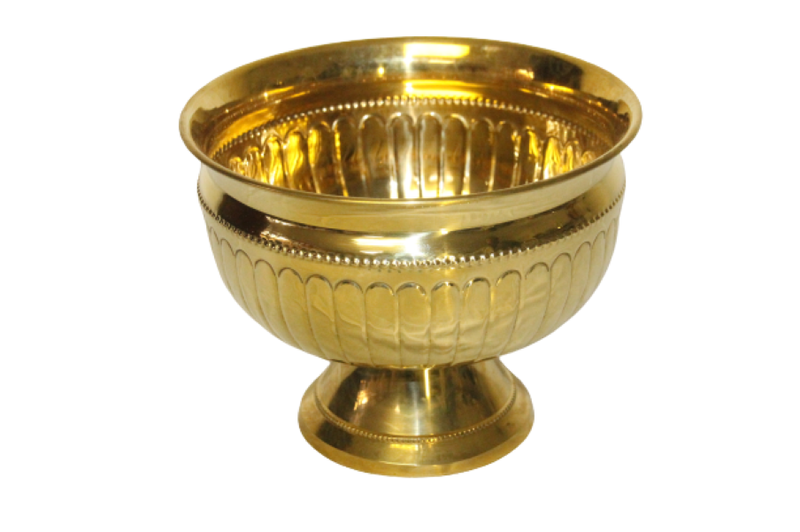 Round Decorative Flower Bowl on Round Base - Gold Finish