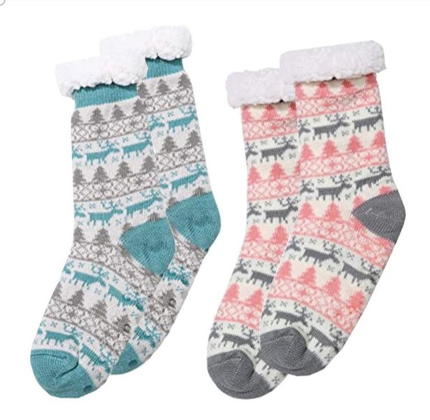 Fluffy Thermal Sherpa Indoor Slipper Socks - Set of 2