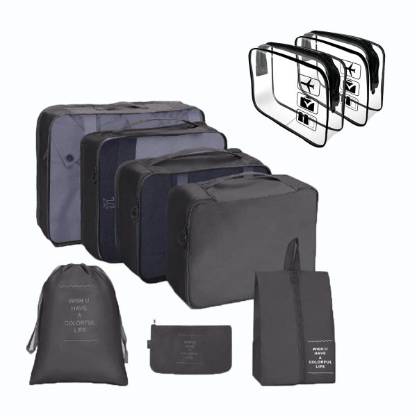 Packing Cubes for Suitcase Travel Luggage Packing Organizers - Black - Set of 9