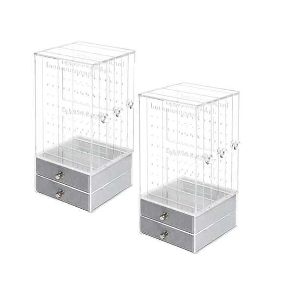 3 Panel Acrylic Earring Box With 2 Velvet Drawers - 2 Set