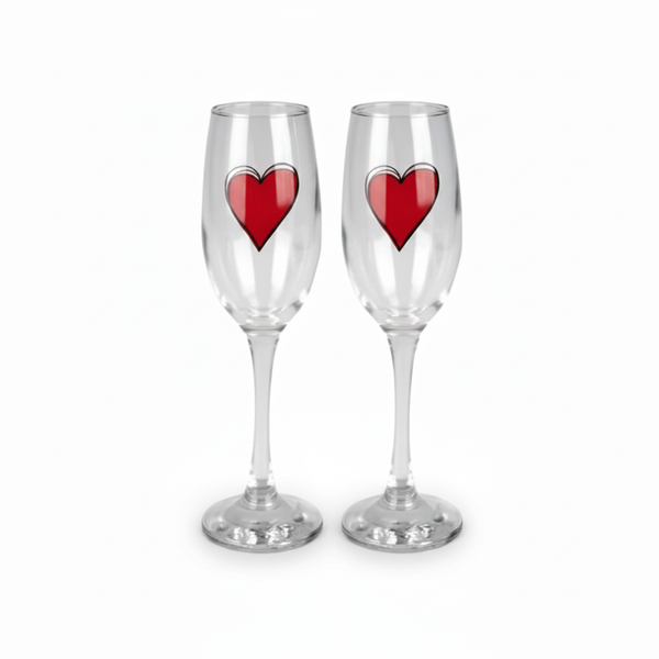 Heart Print Champagne Glasses - 2 Piece Set, 190ml - 2 Pack