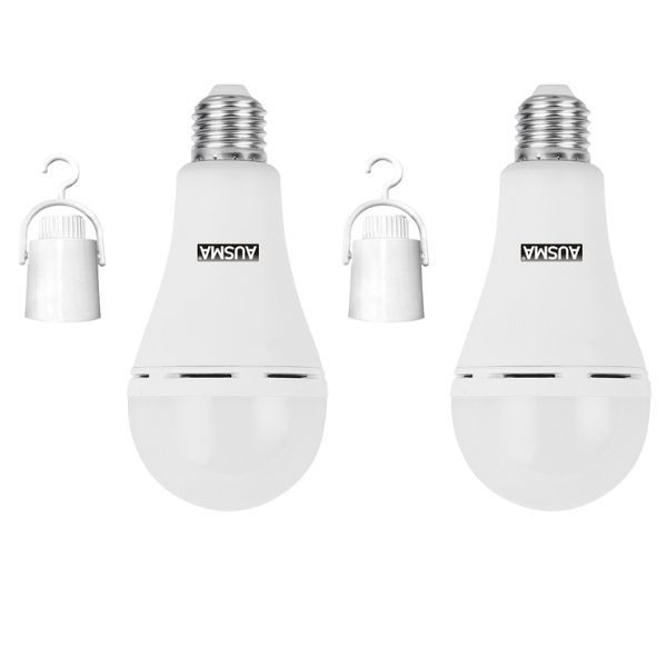 Ausma - LED Lamp / 9W E27 Day Light 6500k LED Bulb with Battery - Pack of 2