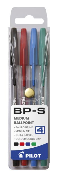 Pilot BP-S Medium Ballpoint Pens - Wallet of 4 Colours