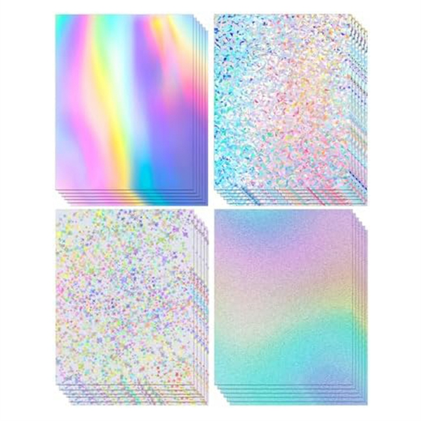 24 Sheets Holographic Cardstock Glitter Rainbow Mirror Paper Thick Cardstoc
