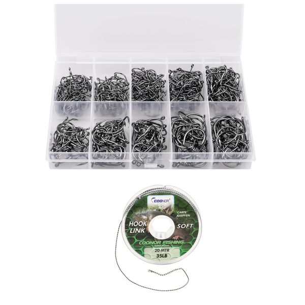 500 Pieces Fishing Hooks with 20m 35LB Hook Link