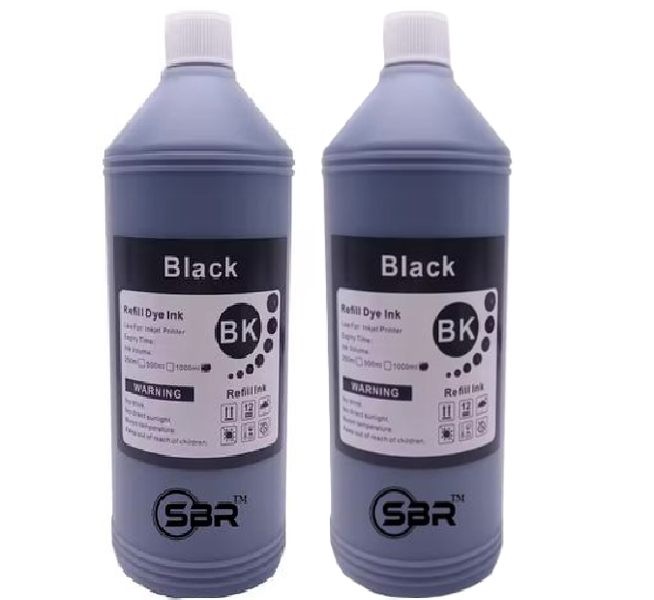 SBR Universal Dye Refill ink - 1 Litre - Black -2 Pack For Canon Printers