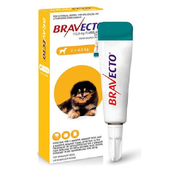 Bravecto Tick &amp; Flea Spot-On Dog Mini 2 - 4.5kg (Yellow Box)