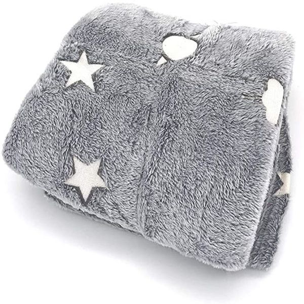 Star And Moon Design Glow In The Dark Blanket - Grey