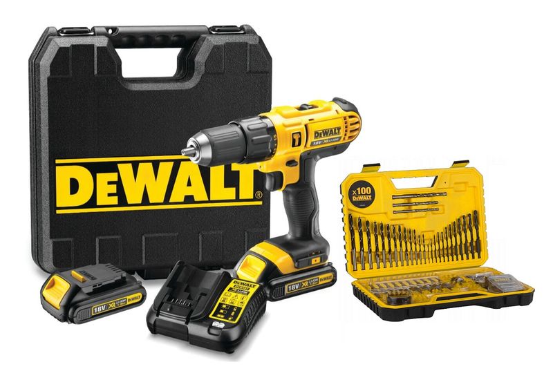 Dewalt 18V Compact Cordless Hammer Drill+100 piece Accessory Kit