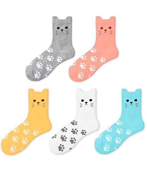5 Pack Women's Cat Socks Colorful Cute Funny Crew Socks,Novelty Gifts