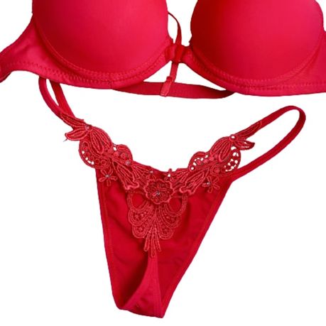 Edendiva's Solid Color Sexy Bra & Panty Set - Red