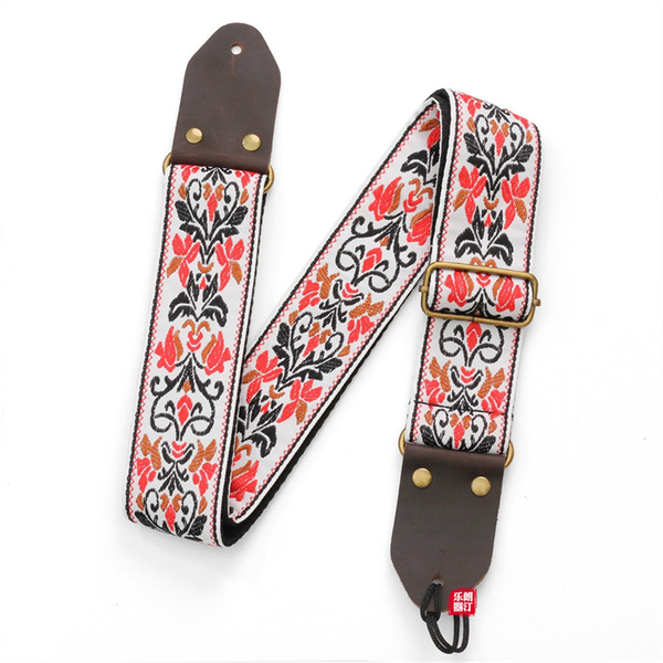 Guitar Ukulele Strap Embroidered Guitar Strap (White)