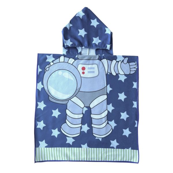 Kids Hooded Swim Towel Astronaut Blue