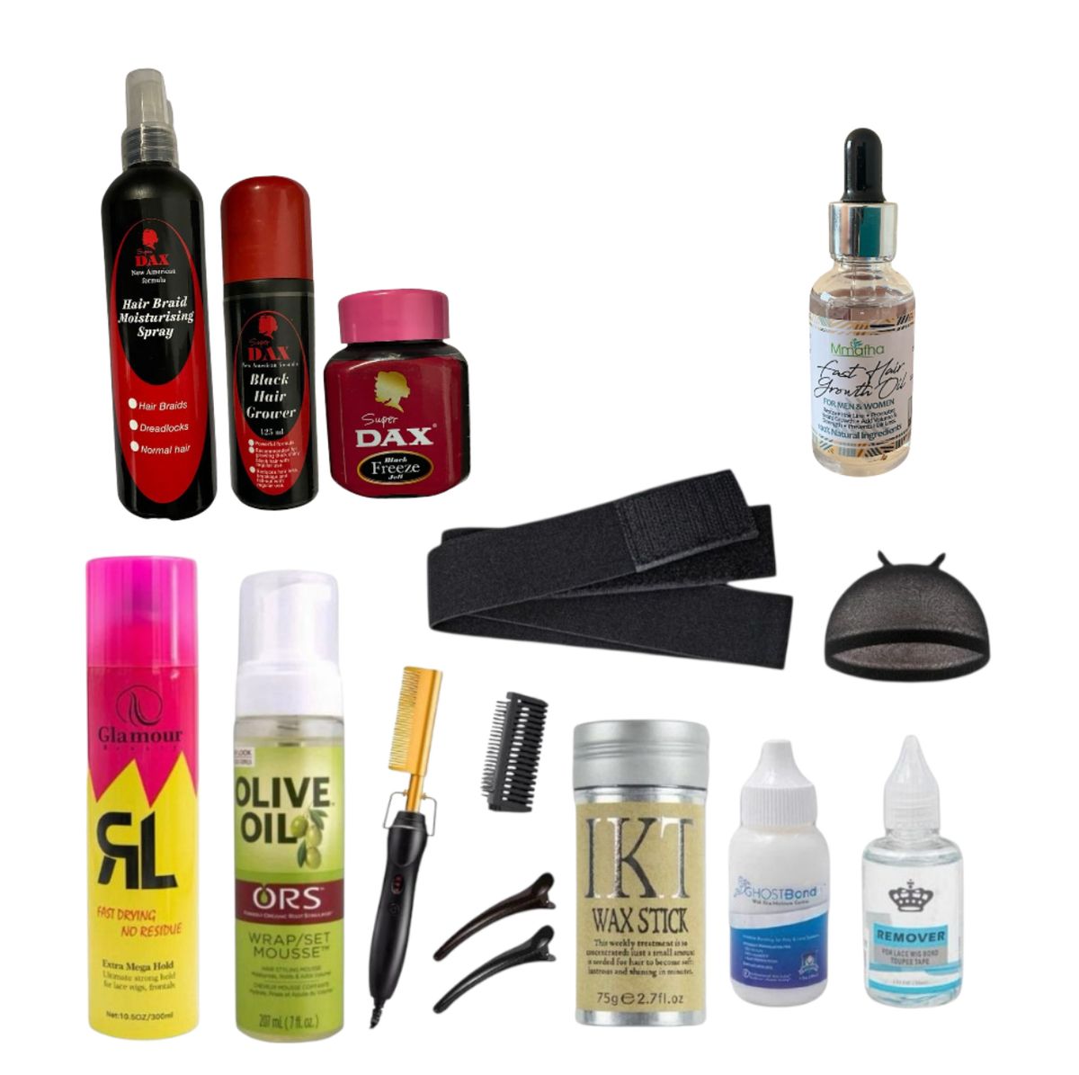 Front Lace Wigs Flat Iron Comb Installation Kit & Dax Hair Kit & Hair Oil