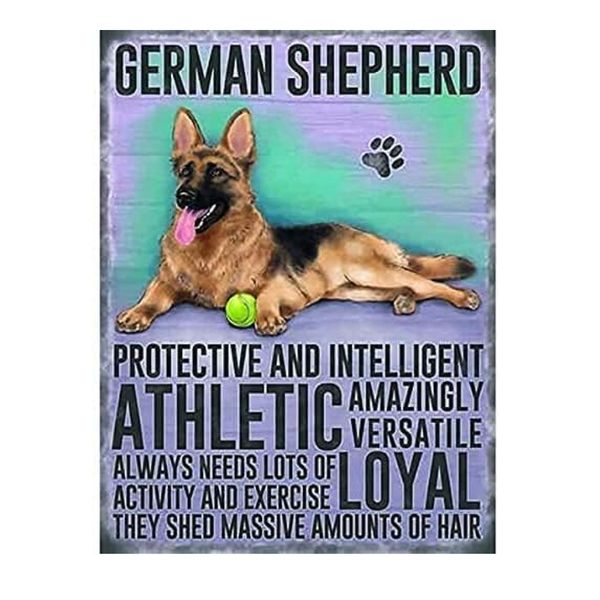 Decor Pet Metal Tin Signs Wall Picture German Sheperd 30cm