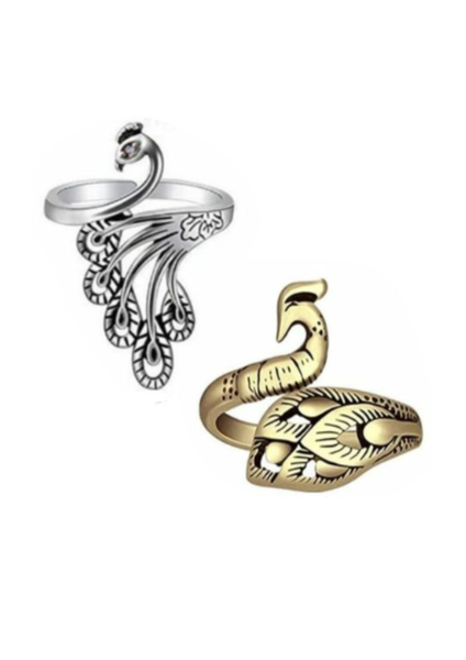 Silver and Gold Peacock Crochet Loop Rings