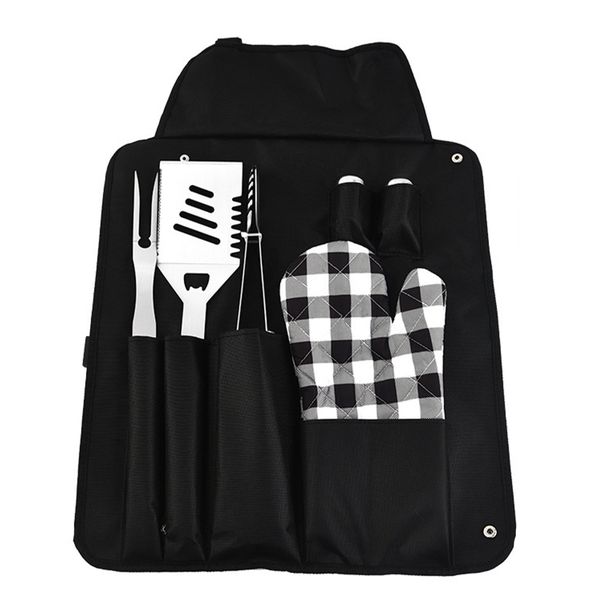Apron 7 Piece Set BBQ Grill Tool Set, Stainless Steel BBQ Cooking Tools